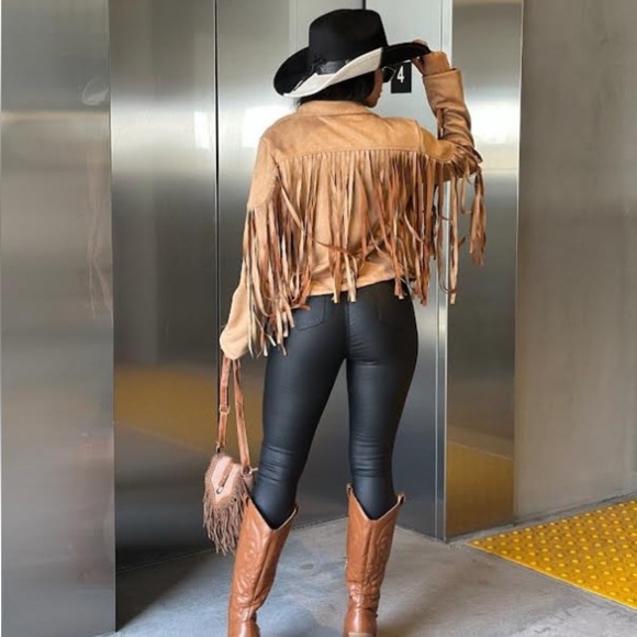 ShopEvelynne Light Brown Faux Leather Fringe Jacket - Picture 4 of 5